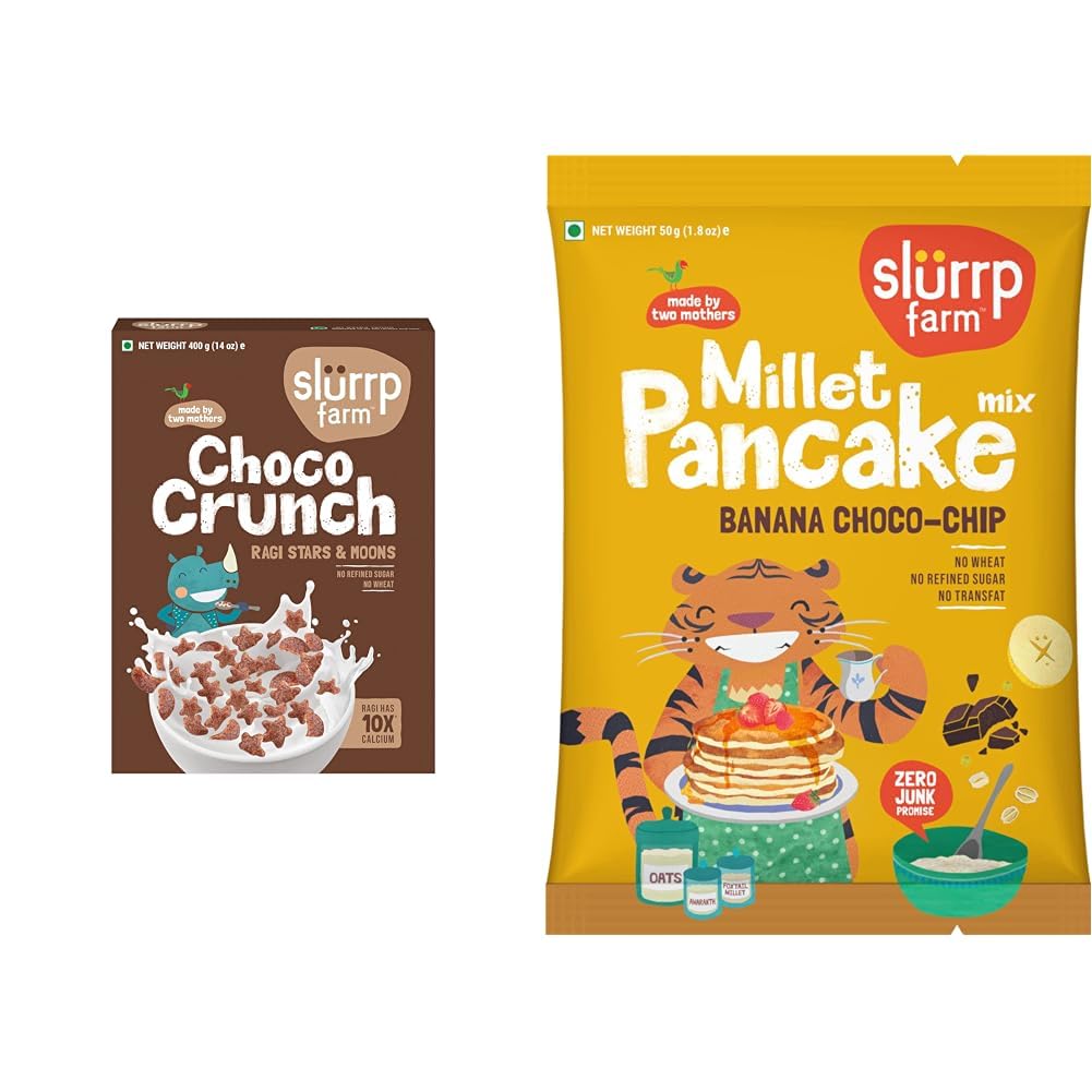 Slurrp Farm Choco Crunch Chocolate Cereal | No Maida, No Refined Sugar, No Added Colour | Ragi Stars and Moons | Healthy Breakfast for Kids | 400 g