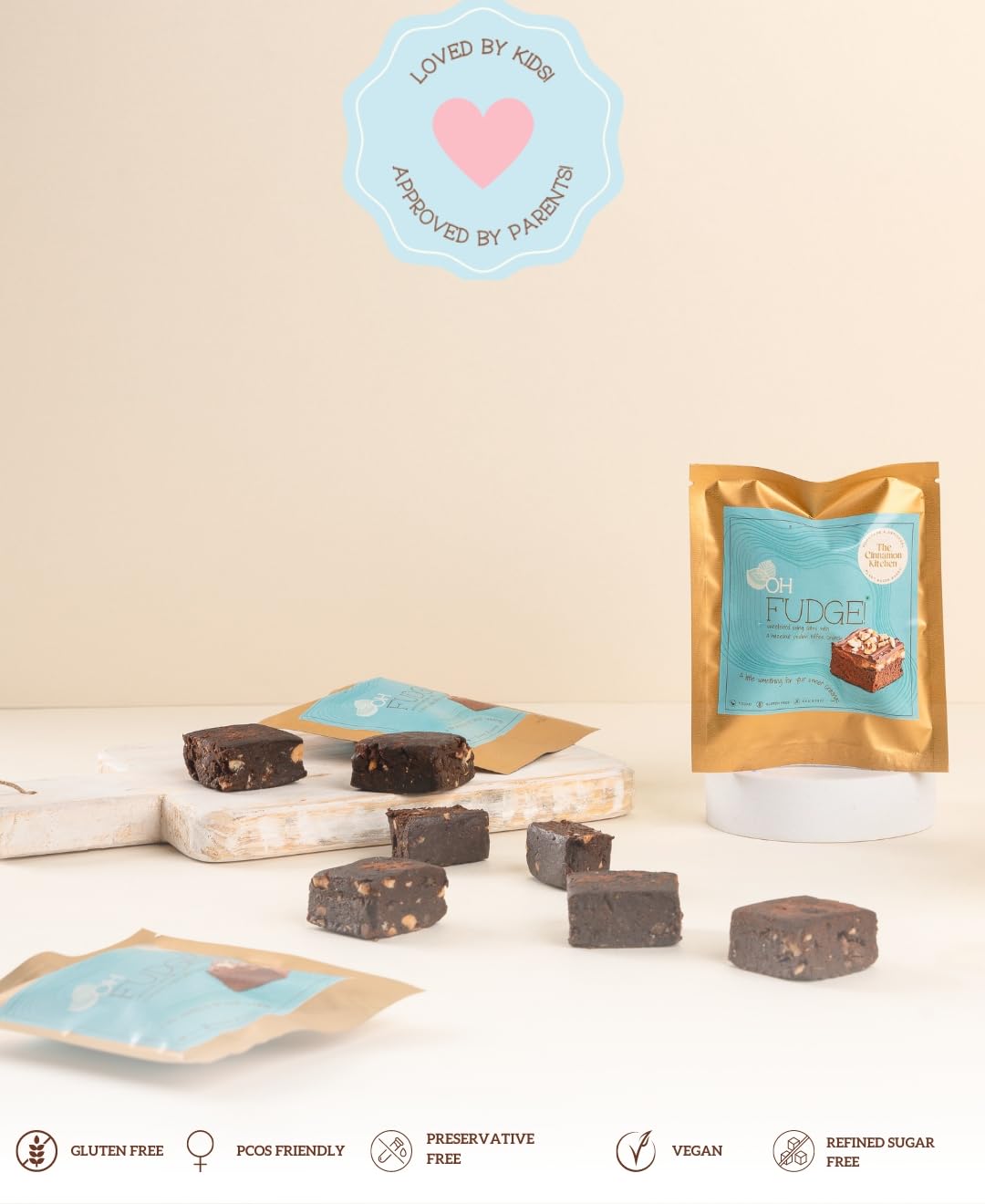 The Cinnamon Kitchen Oh Fudge (Pack Of 5) Sweetened With Dates |Chocolate Fudge Cubes|Natual & Healthy Snack Vegan & Gluten Free| Energy Bite |No Refined Sugar|Flour & Dairy Free, 30 Gram