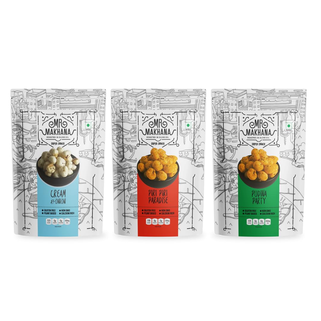 Mr. Makhana Roasted Makhana and Foxnuts | Healthy Snacks | Gluten Free | MSG Free | Antioxidant | Rich Calcium | Zero Trans Fat | Zero cholesterol (Butter Tomato 55gx3)