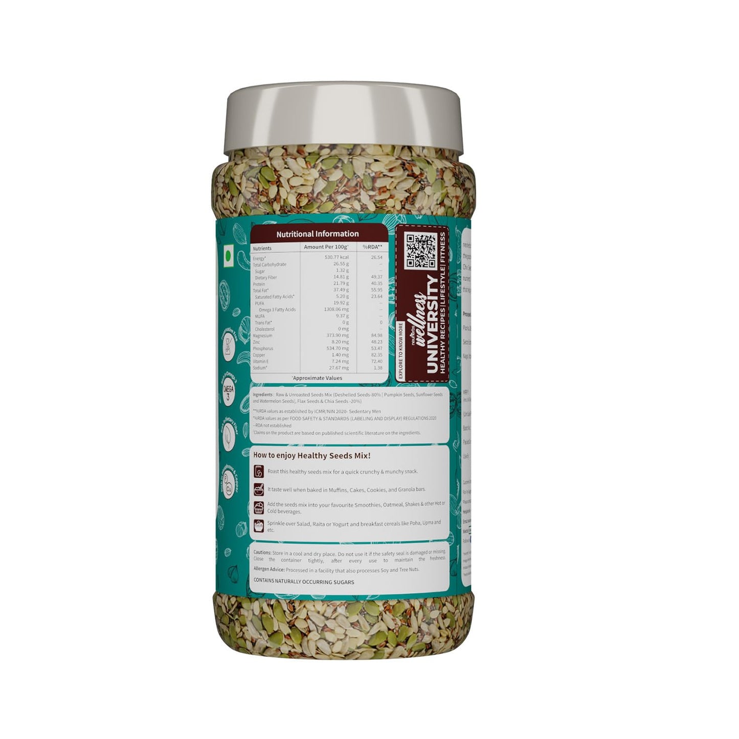 Neuherbs Healthy seeds mix for weight management, Pumpkin, Sunflower, Watermelon, Flax & Chia Seeds | Improved digestion, Muscle building, healthy heart with Omega-3 & protein support- 200 g Trail mix seeds