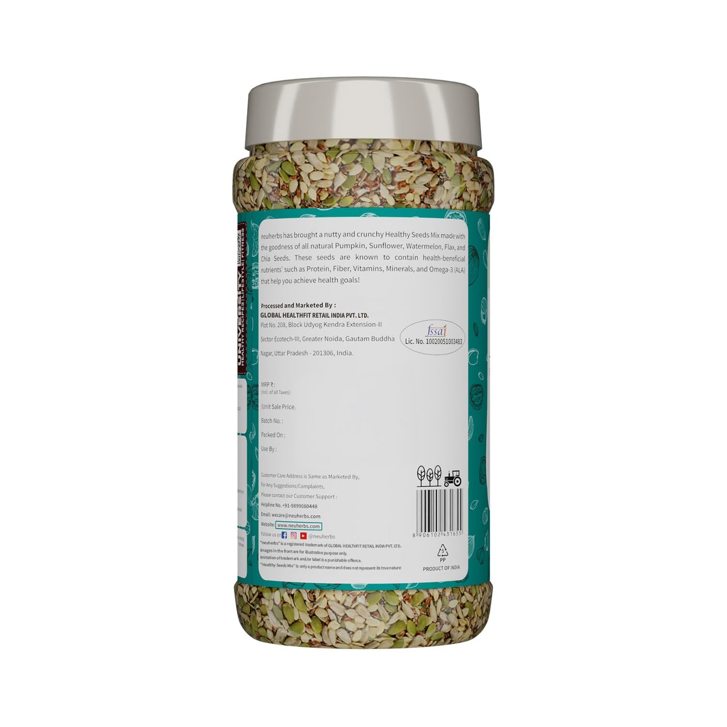 Neuherbs Healthy seeds mix for weight management, Pumpkin, Sunflower, Watermelon, Flax & Chia Seeds | Improved digestion, Muscle building, healthy heart with Omega-3 & protein support- 200 g Trail mix seeds