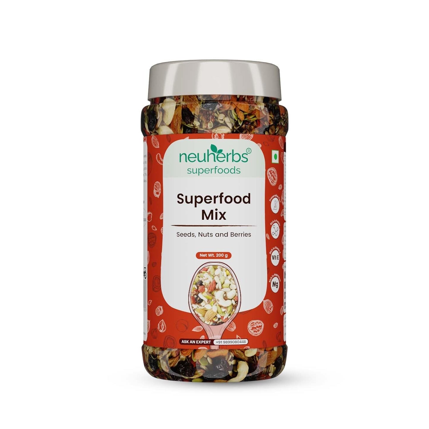 Neuherbs Healthy seeds mix for weight management, Pumpkin, Sunflower, Watermelon, Flax & Chia Seeds | Improved digestion, Muscle building, healthy heart with Omega-3 & protein support- 200 g Trail mix seeds