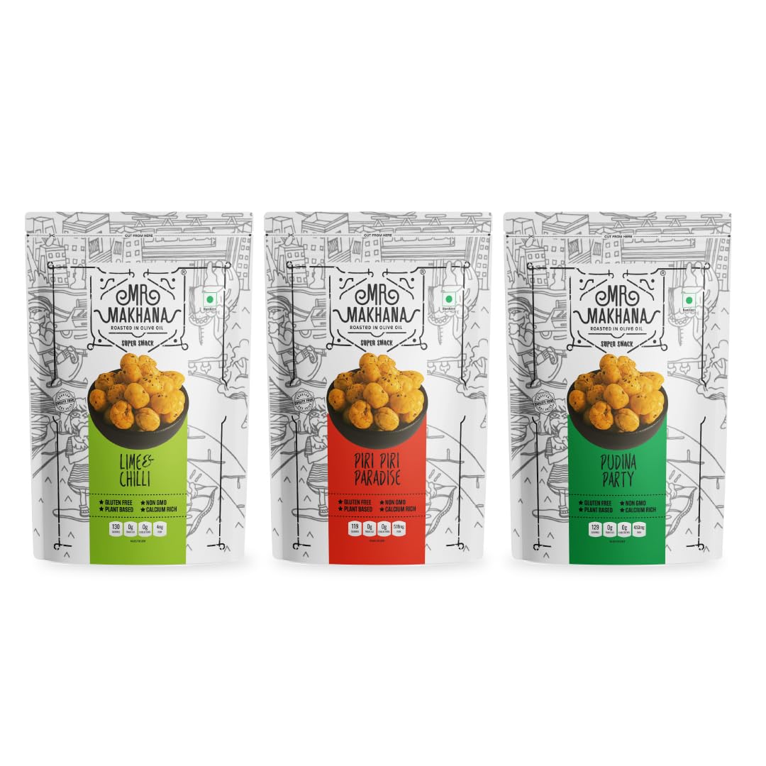 Mr. Makhana Roasted Makhana and Foxnuts | Healthy Snacks | Gluten Free | MSG Free | Antioxidant | Rich Calcium | Zero Trans Fat | Zero cholesterol (Butter Tomato 55gx3)