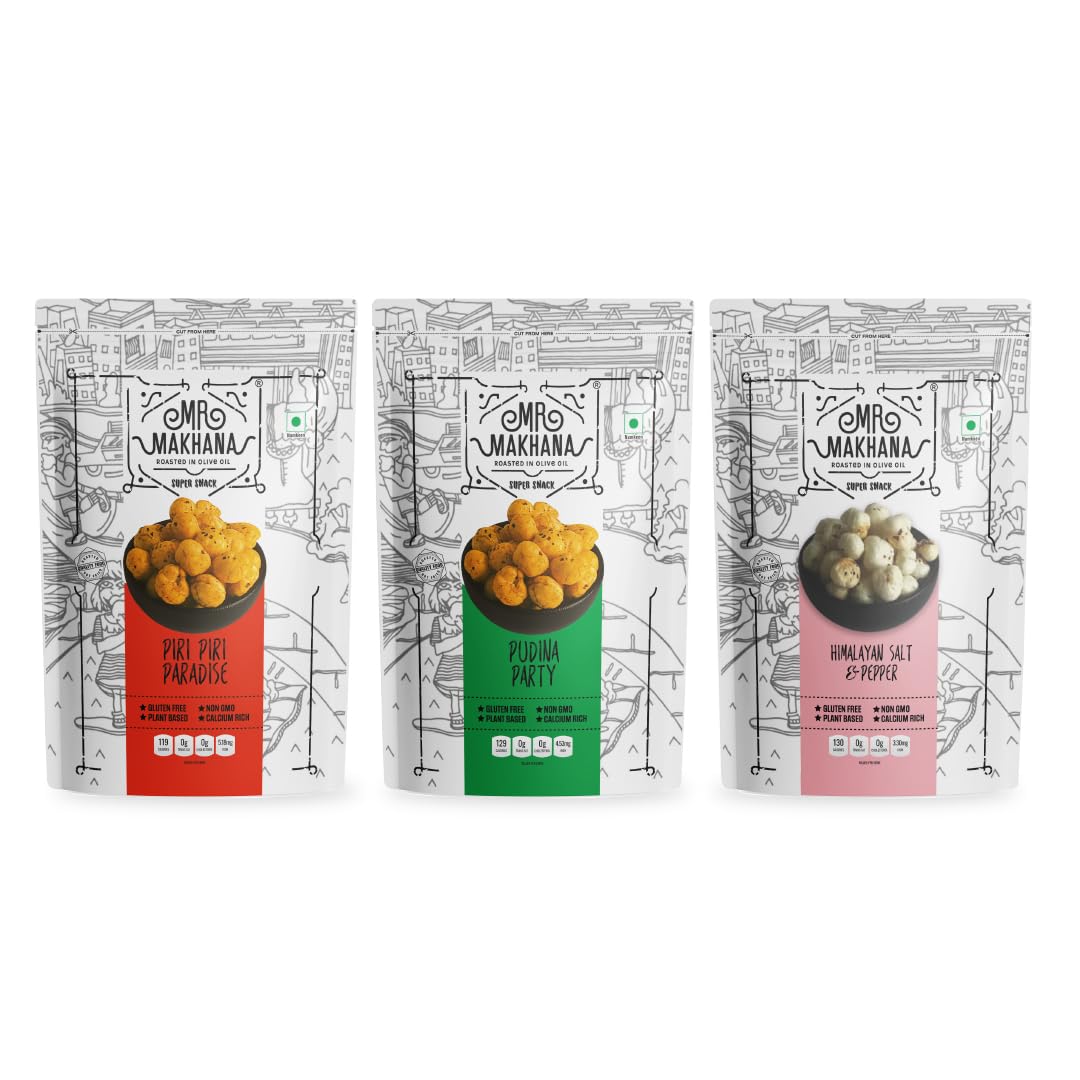 Mr. Makhana Roasted Makhana and Foxnuts | Healthy Snacks | Gluten Free | MSG Free | Antioxidant | Rich Calcium | Zero Trans Fat | Zero cholesterol (Butter Tomato 55gx3)