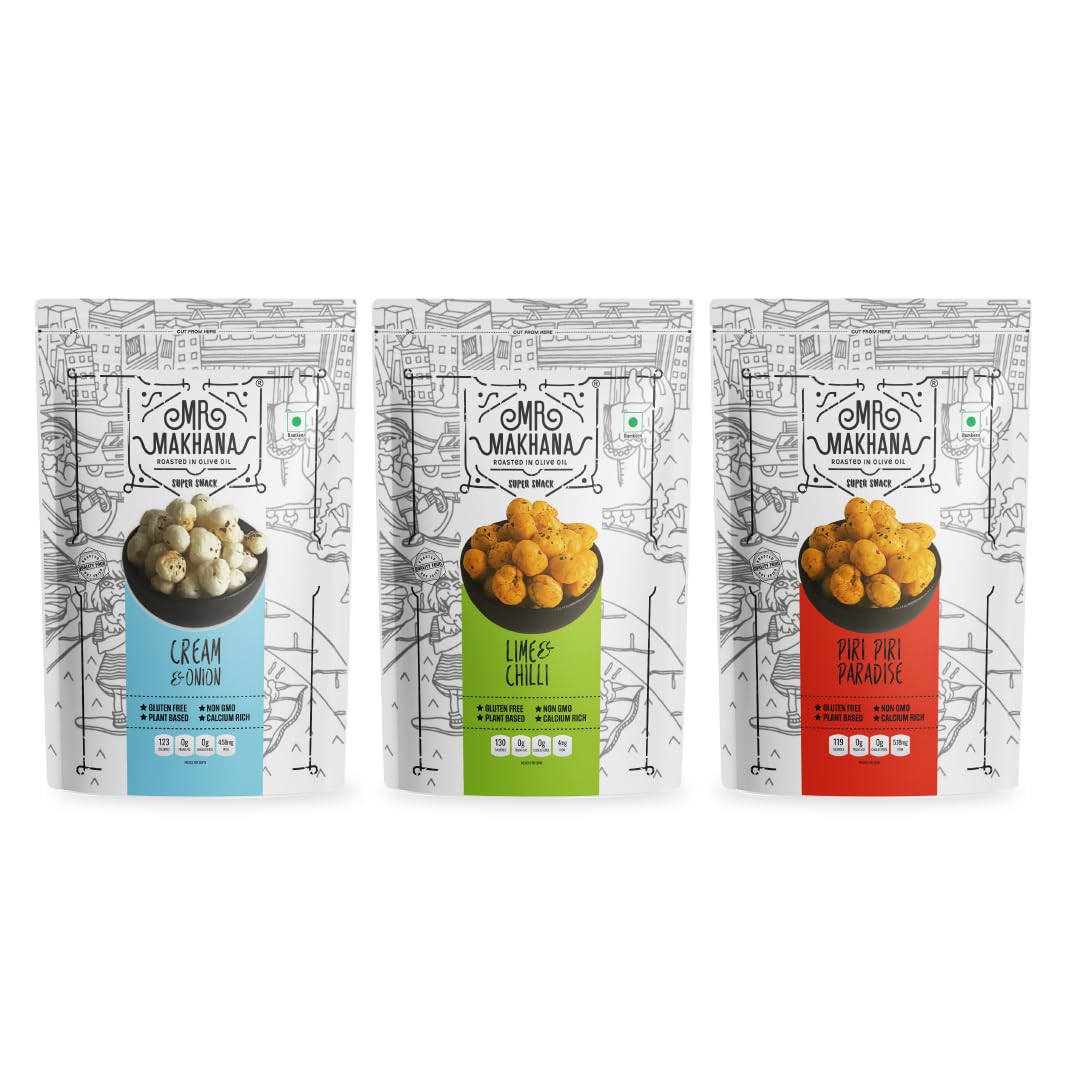 Mr. Makhana Roasted Makhana and Foxnuts | Healthy Snacks | Gluten Free | MSG Free | Antioxidant | Rich Calcium | Zero Trans Fat | Zero cholesterol (Butter Tomato 55gx3)