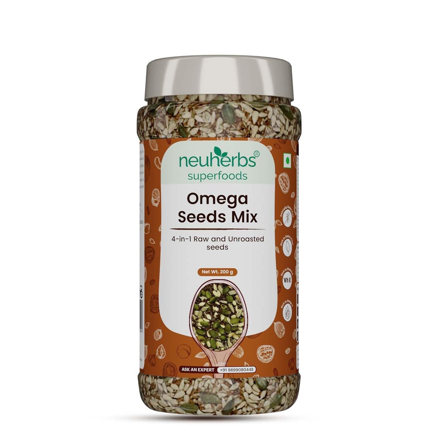 Neuherbs Healthy seeds mix for weight management, Pumpkin, Sunflower, Watermelon, Flax & Chia Seeds | Improved digestion, Muscle building, healthy heart with Omega-3 & protein support- 200 g Trail mix seeds