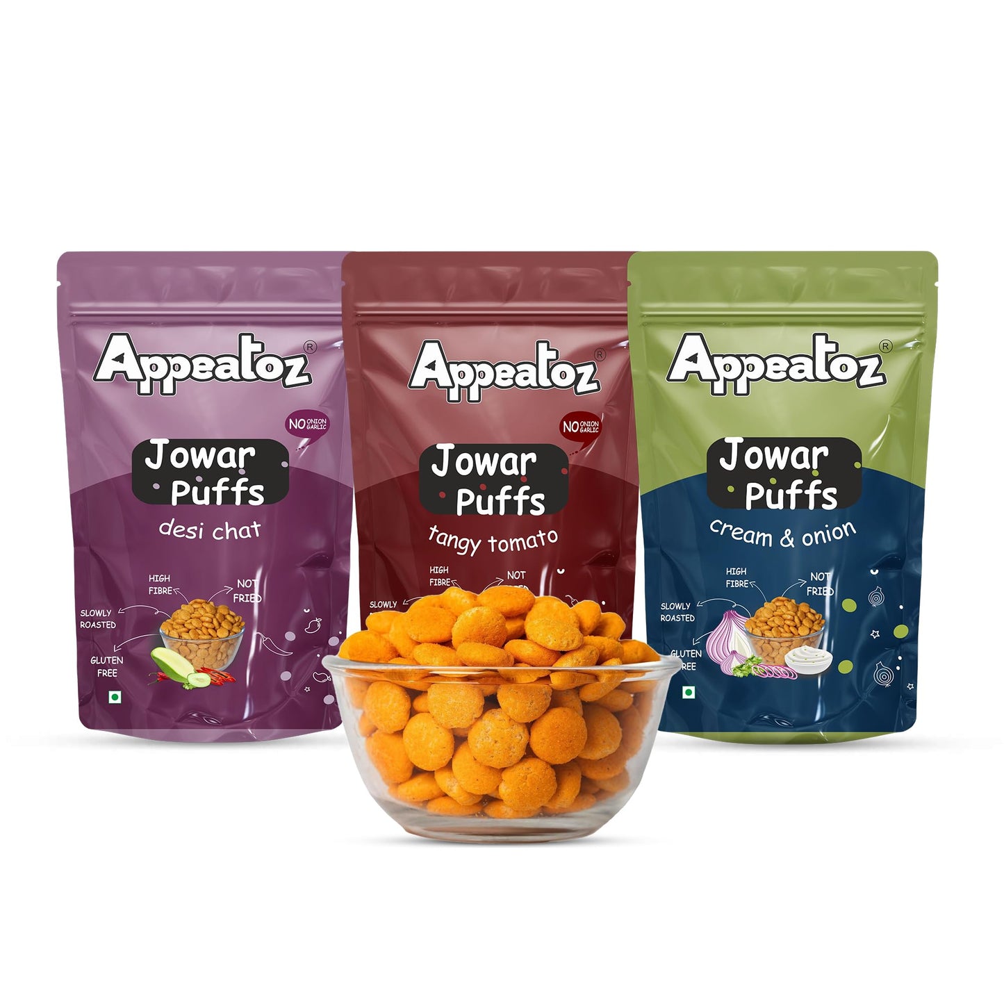 Appeatoz Jowar Puffs - Magic Masala | Roasted, Not Fried | Gluten-Free & High Protein | No Added Sugar | Healthy Baked Snack for Kids & Adults | Sorghum-Based | Crunchy Snack | Pack of 5