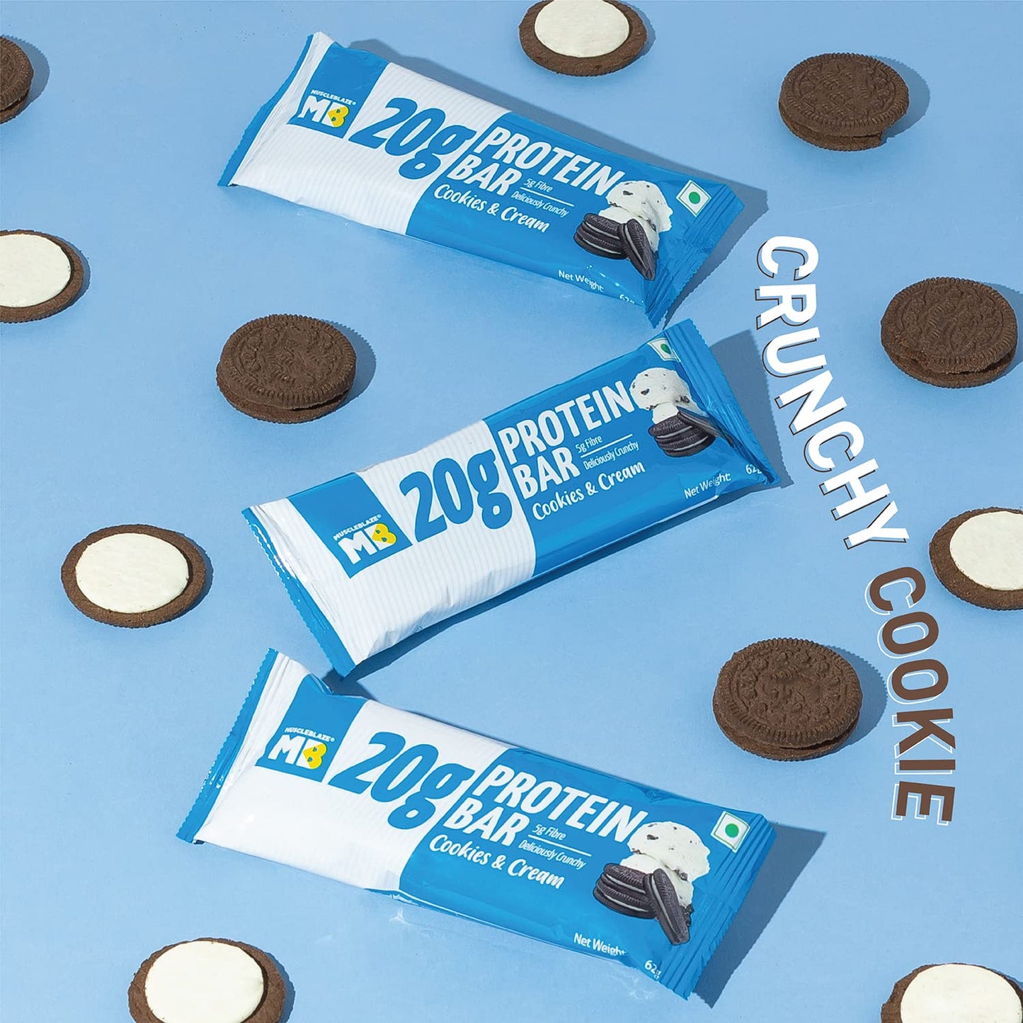 MuscleBlaze 20g Protein Bar (Cookies & Cream, Pack of 6) | Protein Blend, Healthy Protein Snacks | For Energy & Fitness