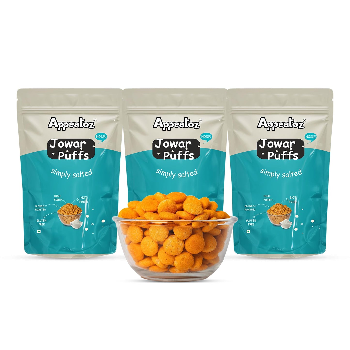 Appeatoz Jowar Puffs - Magic Masala | Roasted, Not Fried | Gluten-Free & High Protein | No Added Sugar | Healthy Baked Snack for Kids & Adults | Sorghum-Based | Crunchy Snack | Pack of 5