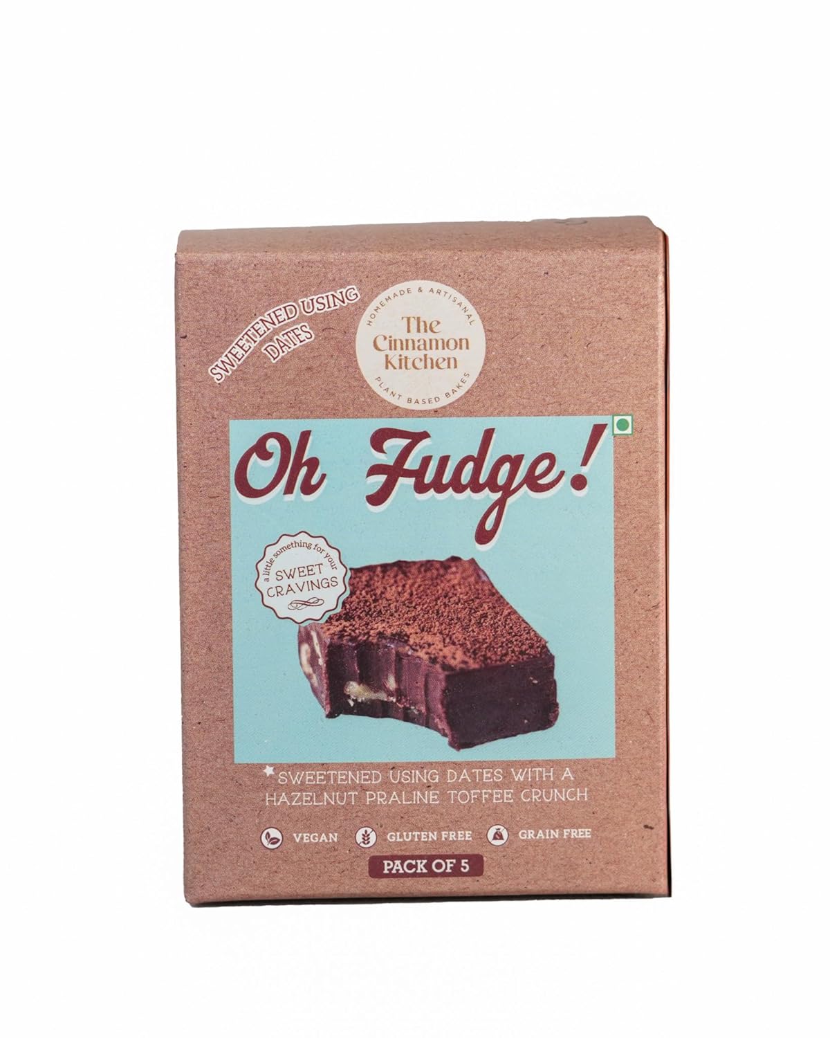 The Cinnamon Kitchen Oh Fudge (Pack Of 5) Sweetened With Dates |Chocolate Fudge Cubes|Natual & Healthy Snack Vegan & Gluten Free| Energy Bite |No Refined Sugar|Flour & Dairy Free, 30 Gram