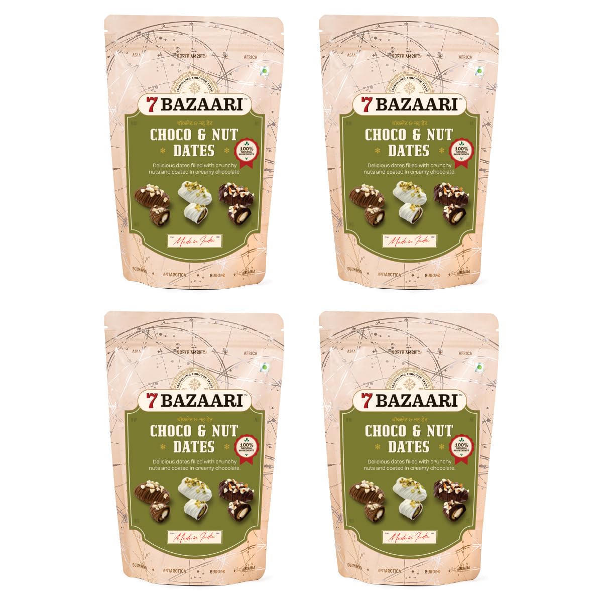 7 BAZAARI™ Premium Choco & Nut Dates - No Added Sugar, Gluten Free, Natural Ingredients - Assorted Almond Dark Chocolate, Cashew Milk Chocolate- 6pcs (Pack of 1)