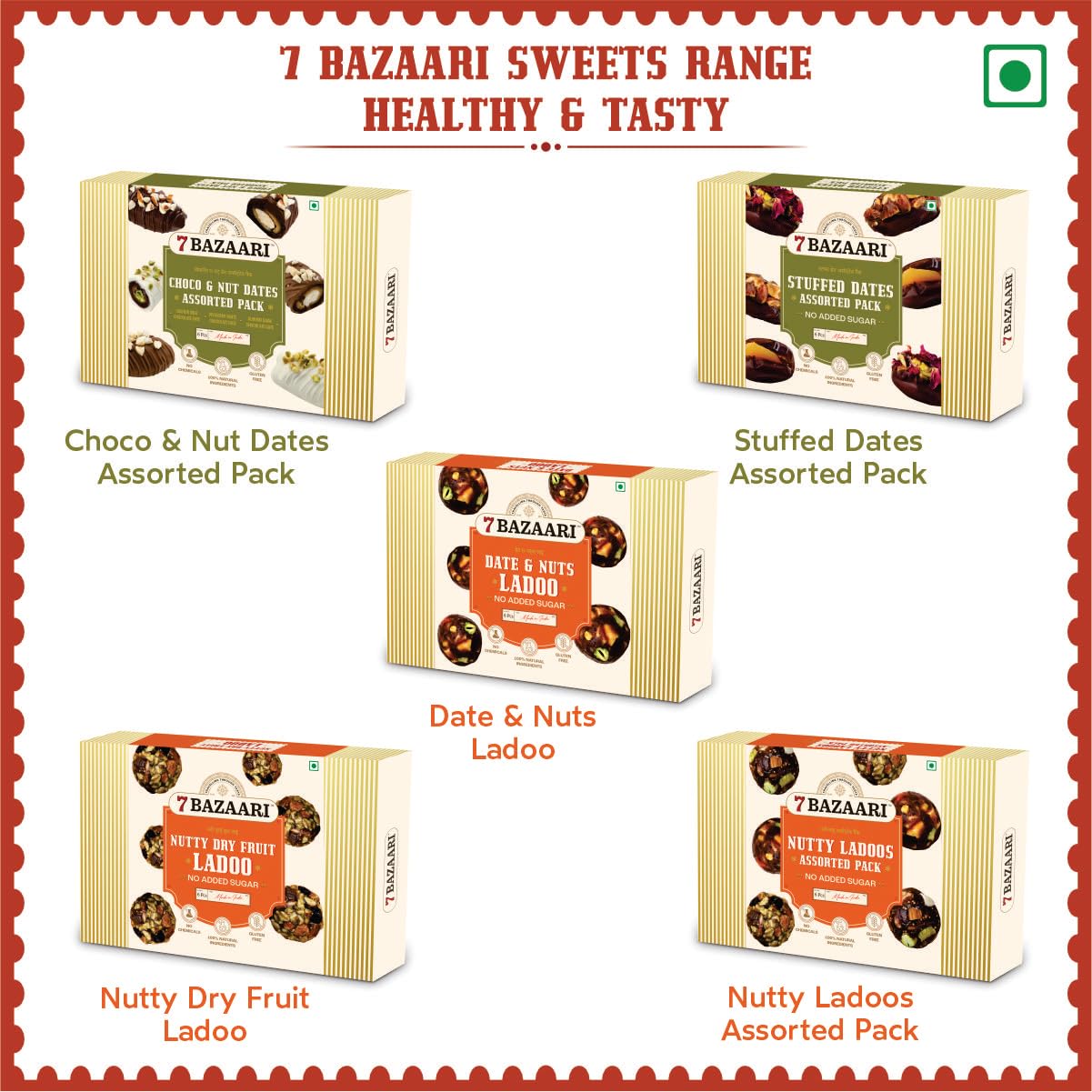 7 BAZAARI™ Premium Choco & Nut Dates - No Added Sugar, Gluten Free, Natural Ingredients - Assorted Almond Dark Chocolate, Cashew Milk Chocolate- 6pcs (Pack of 1)