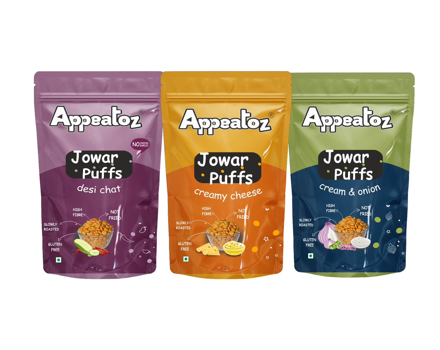 Appeatoz Jowar Puffs - Magic Masala | Roasted, Not Fried | Gluten-Free & High Protein | No Added Sugar | Healthy Baked Snack for Kids & Adults | Sorghum-Based | Crunchy Snack | Pack of 5