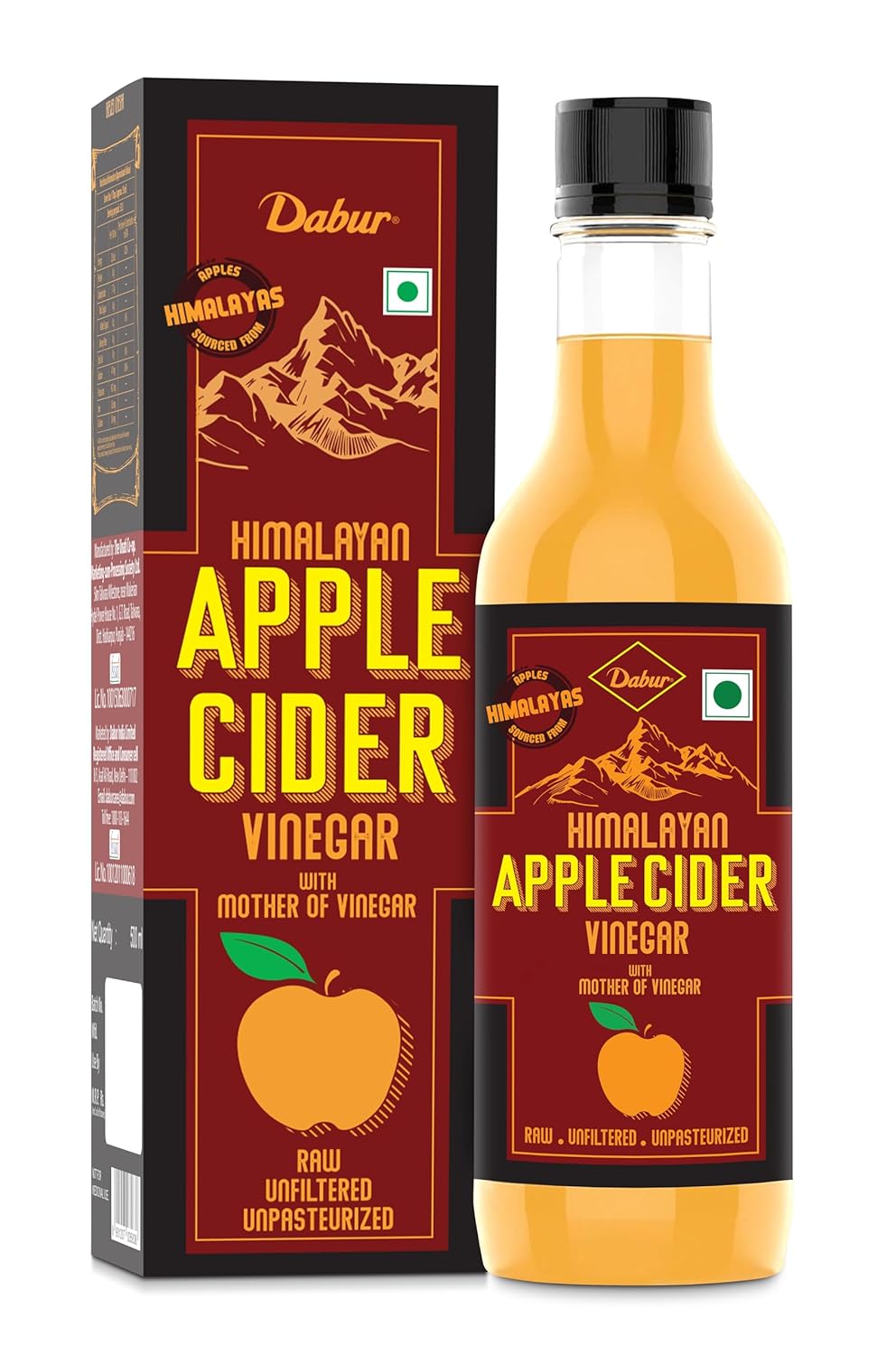 Dabur Himalayan Apple Cider Vinegar - 500ml | Oraganic Sourced Hanpicked Apples | Mother of Vinegar | For Weight Management, Reduced Bloating, Healthy Skin & Hair | Raw, Unfiltered & Unpasteurized