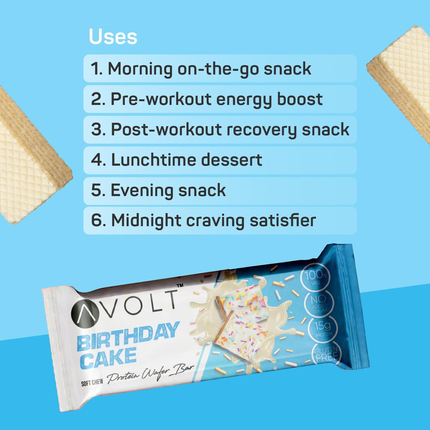 Avolt Birthday Cake Protein Wafer Bar, Guilt Free, High Protein Bars for Fitness & Immunity Booster- Pack Of 6