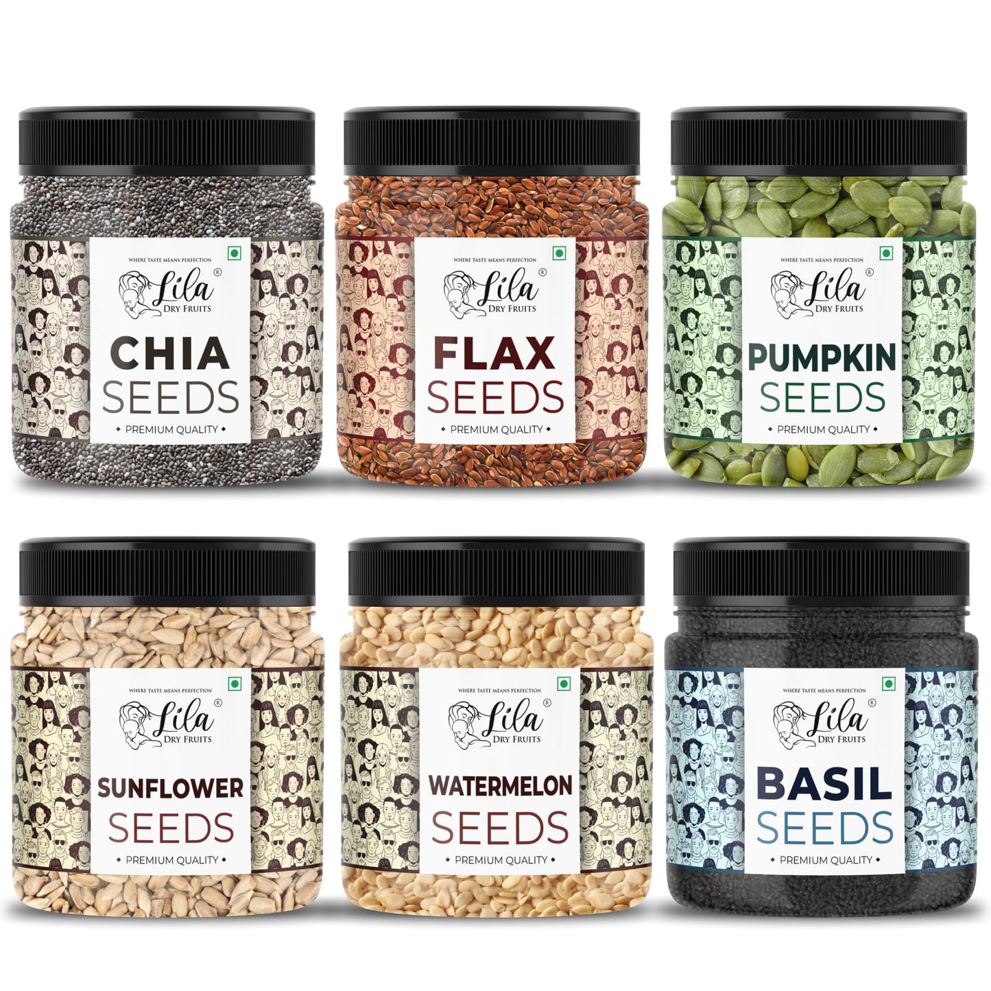 LILA DRY FRUITS 4 Superseed Combo (Chia, Pumpkin, Sunflower & Flax) 250gms each (1kg total) Jar Pack |Immunity combo for Weight Loss | Mix Seeds for Eating | Diet Snacks | Superfood
