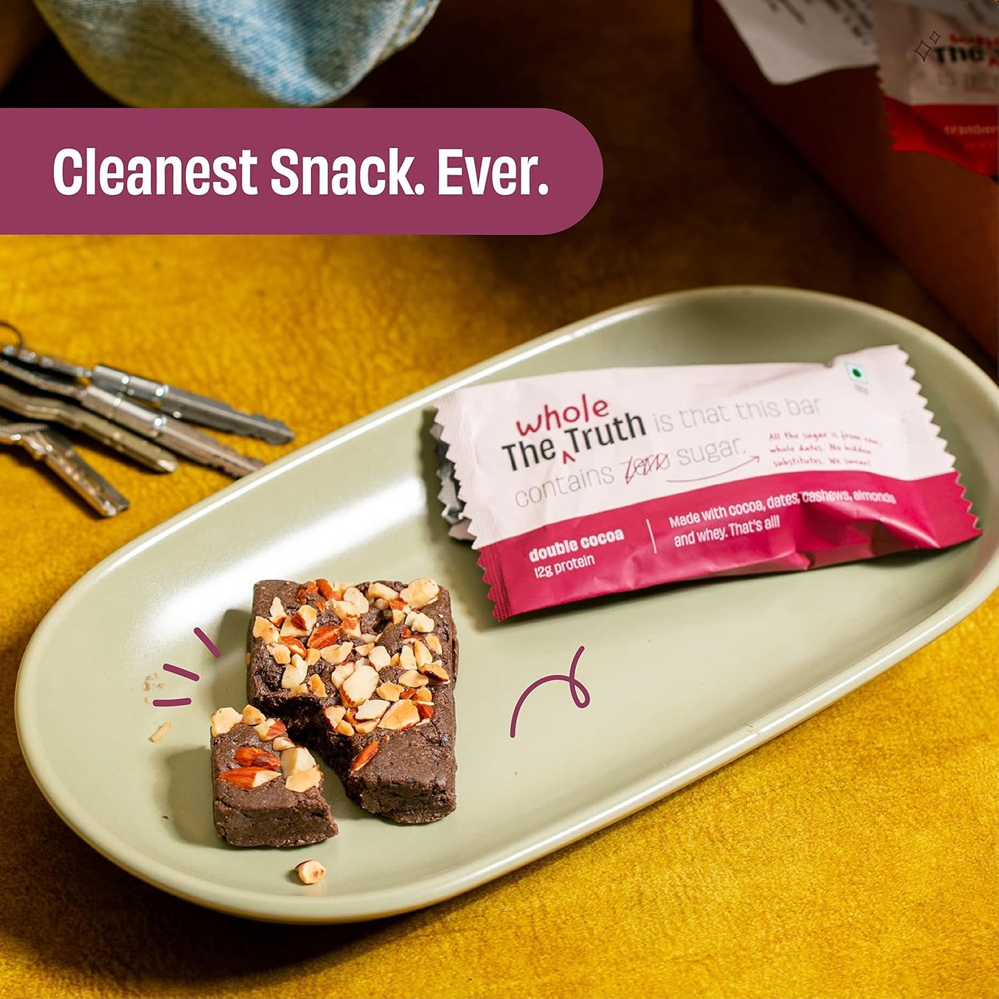 The Whole Truth - Protein Bars | All-in-One | Pack of 6 x 52 g each | No Added Sugar | No Preservatives | No Artificial Sweeteners | No Gluten or Soy | All Natural Ingredients | Six Different Flavours