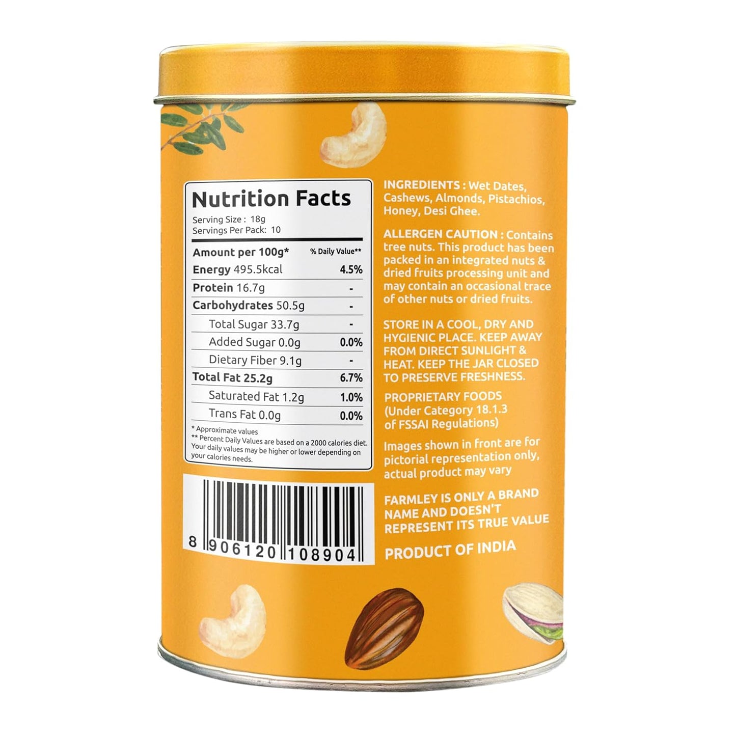 Farmley Classic Date Bites 200 gm I Dates Barfi Made with Dates, Pista, Cashews, Almonds, Honey and Pure Ghee I Dry Fruits Nuts, Healthy Snacks Sweets,Gluten Free, No Added Sugar
