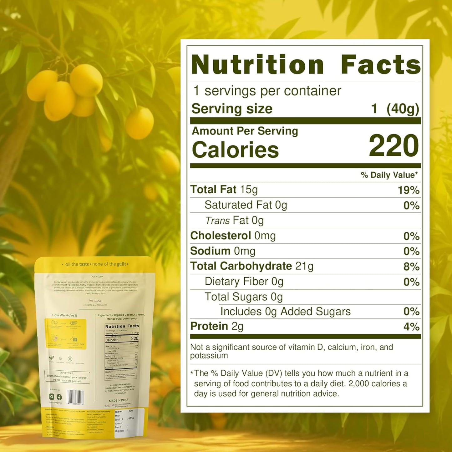 Oh My Vegan Mango Coco Melts - New Innovative Treats - Healthy Snacks for Adults And Kids - Gluten Free - Freeze Dried - Vegan Snacks - Freeze Dried Fruits - Gourmet Dessert Treat for Snacking & Gifting - 40g