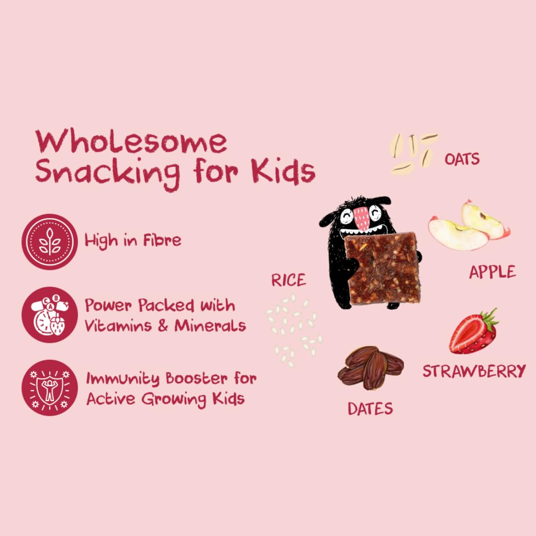 Snack-a-Doodle Strawberry Apple Bites | Nutritious Healthy Snacks for Kids | No Added Sugar | Sweetened with Fruits | Vegan & Gluten-Free | Perfect for Tiffin, Evening Snacks & Travel | 150g