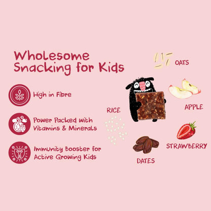 Snack-a-Doodle Strawberry Apple Bites | Nutritious Healthy Snacks for Kids | No Added Sugar | Sweetened with Fruits | Vegan & Gluten-Free | Perfect for Tiffin, Evening Snacks & Travel | 150g