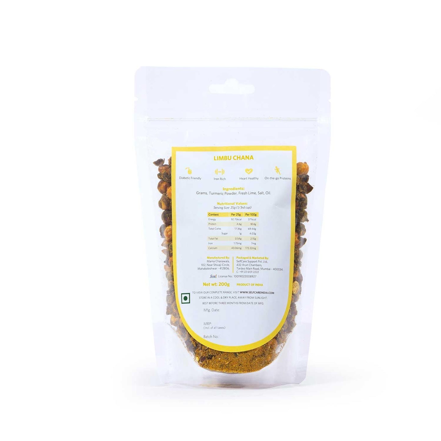 SelfCare By Suman Agarwal Limbu Chana Pack of 1 200g | Roasted - No Added Sugar - Gluten Free | Snacks - Namkeen - Grocery | Spicy Crunchy & Chatpata - Tae time Snakcing | Jain & Travel Friendly