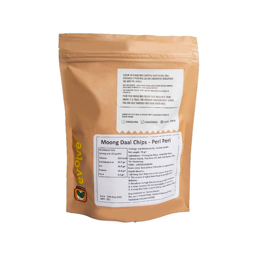 Evolve Moong Dal Chips Healthy Snacks for Kids, Adults | Roasted, Gluten Free, Vegan, No Palm Oil & Artificial Colors, Peri Peri Flavor - 100g Pack of 2