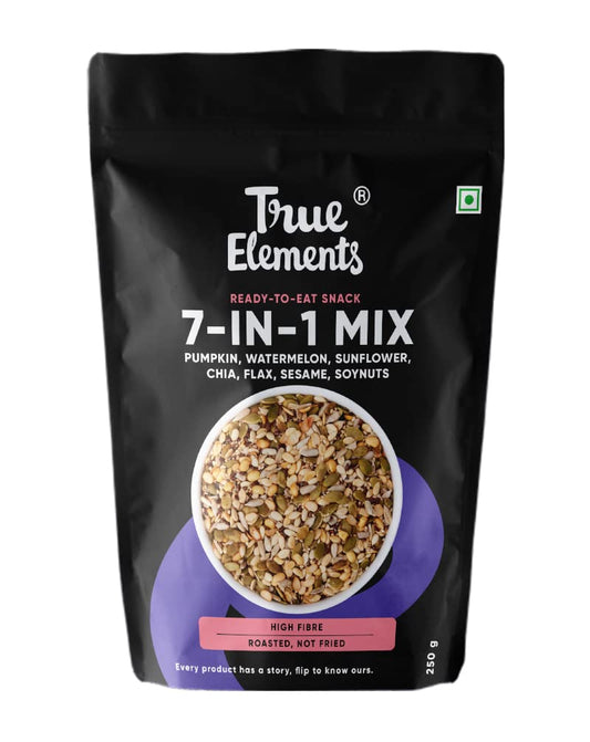 True Elements 7 in 1 Seeds Mix 250g - Edible Seeds | Healthy Seeds | Diet Snacks | 100% Natural and Roasted Seeds - Pumpkin, Watermelon, Sunflower, Flax, Chia, Sesame & Soynuts