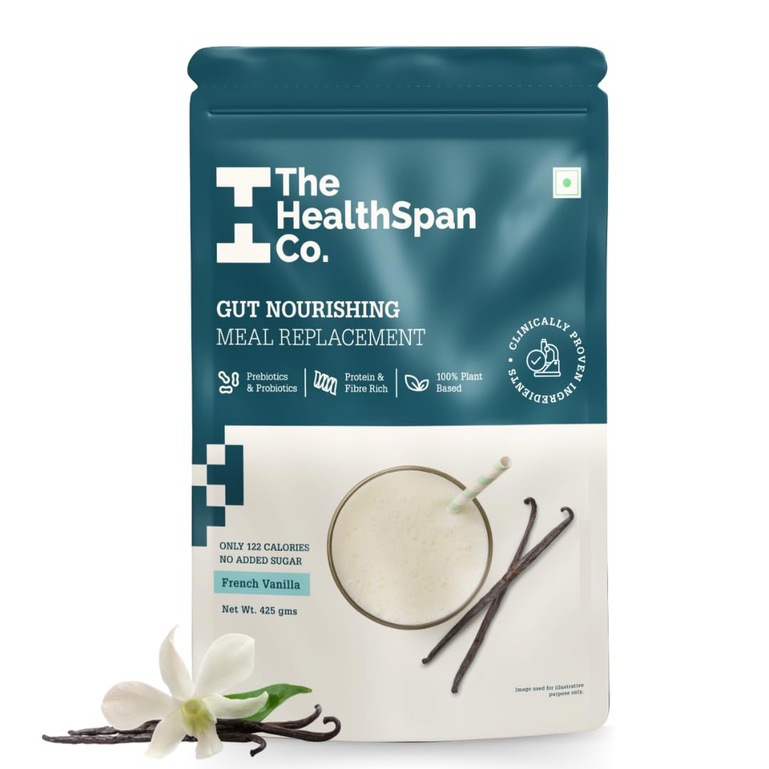 The Healthspan Co. | Meal Replacement Drink for men & women to manage weight & inch | Only 122 Calories | With Fiber & Probiotics | Plant Based Protein | 175gm (35gm X 5 Sachets) | Belgian Chocolate