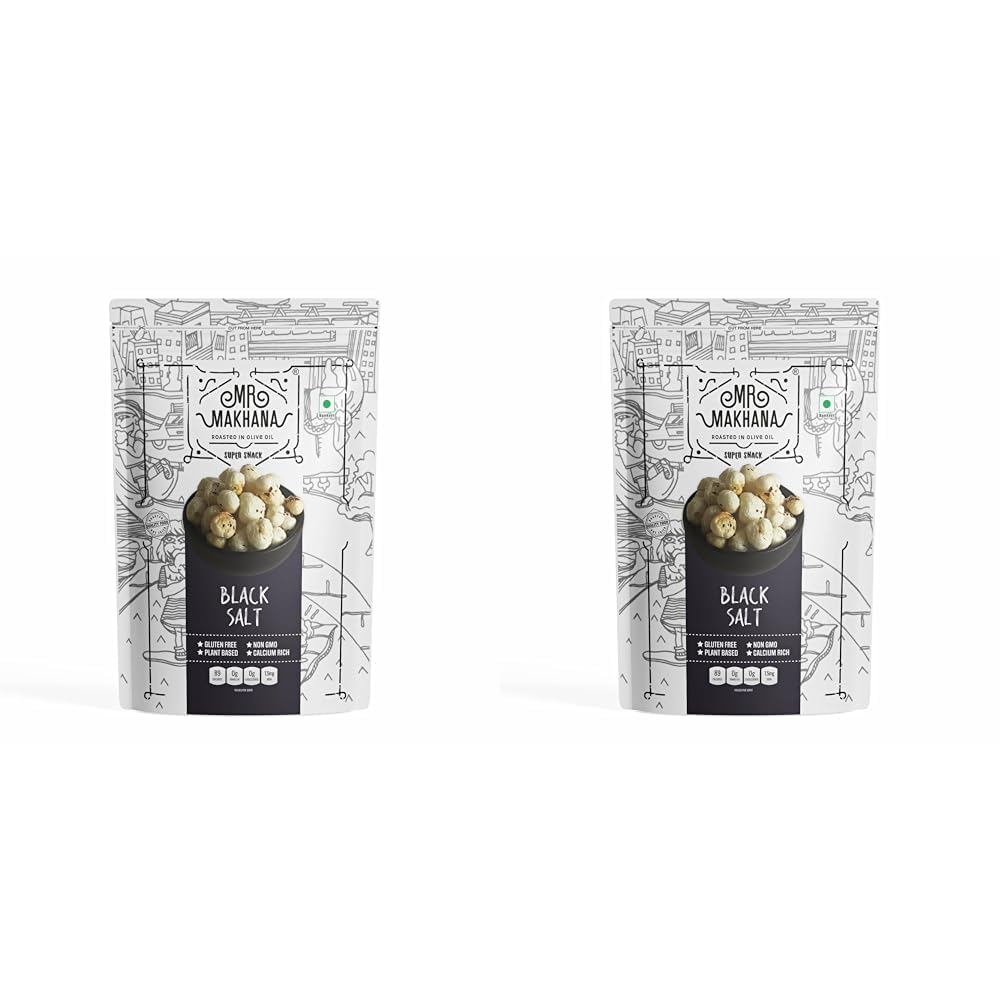 Mr. Makhana Roasted Makhana and Foxnuts | Healthy Snacks | Gluten Free | MSG Free | Antioxidant | Rich Calcium | Zero Trans Fat | Zero cholesterol (Black Salt) 55g