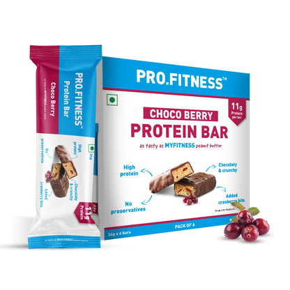 PRO.FITNESS Choco Berry Protein Bars | 11g Protein | No Added Sugar, No Preservatives, No Trans Fat | Healthy & Tasty Protein Bars | Pre-Post Workout Snack | Protein Chocolate Bars (34g x Pack of 6)