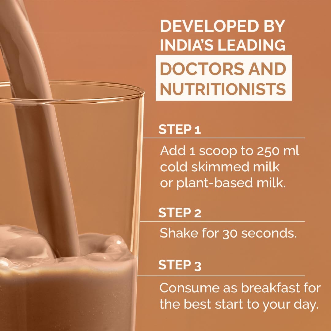 The Healthspan Co. | Meal Replacement Drink for men & women to manage weight & inch | Only 122 Calories | With Fiber & Probiotics | Plant Based Protein | 175gm (35gm X 5 Sachets) | Belgian Chocolate