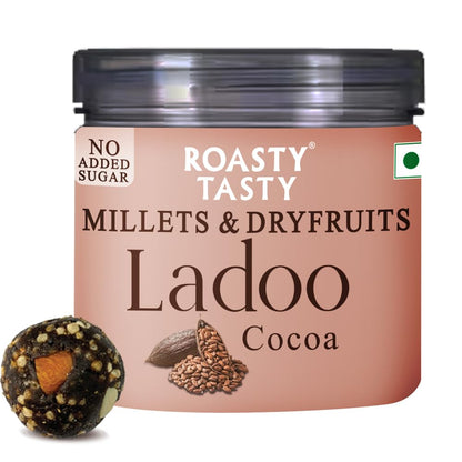Roasty Tasty Cocoa - Millets & Dryfruits Ladoo | No Added Sugar | Energy Bar Replacement | No Artificial Flavor | Healthy Snacks | Rich in Proteins | Dry Fruits, Seeds & Nuts Mithai | Pack of 1-100g