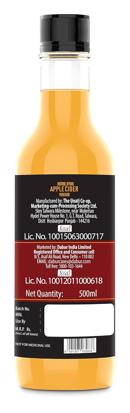 Dabur Himalayan Apple Cider Vinegar - 500ml | Oraganic Sourced Hanpicked Apples | Mother of Vinegar | For Weight Management, Reduced Bloating, Healthy Skin & Hair | Raw, Unfiltered & Unpasteurized