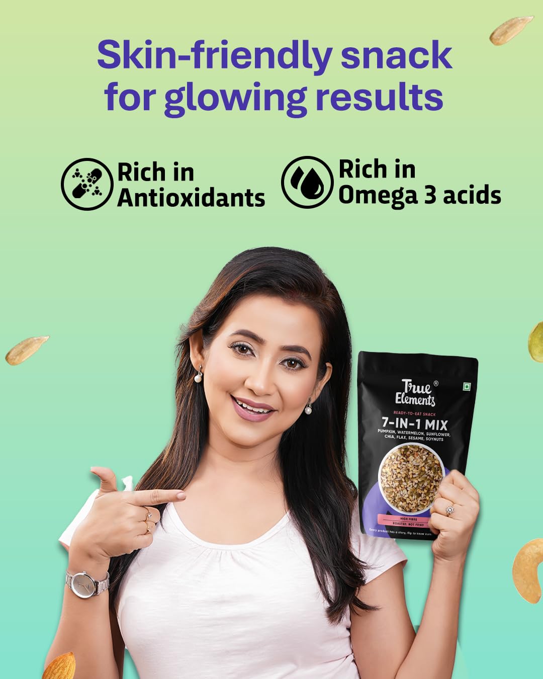 True Elements 7 in 1 Seeds Mix 250g - Edible Seeds | Healthy Seeds | Diet Snacks | 100% Natural and Roasted Seeds - Pumpkin, Watermelon, Sunflower, Flax, Chia, Sesame & Soynuts
