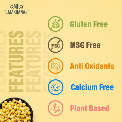Mr. Makhana Roasted Makhana and Foxnuts | Healthy Snacks | Gluten Free | MSG Free | Antioxidant | Rich Calcium | Zero Trans Fat | Zero cholesterol (Black Salt) 55g
