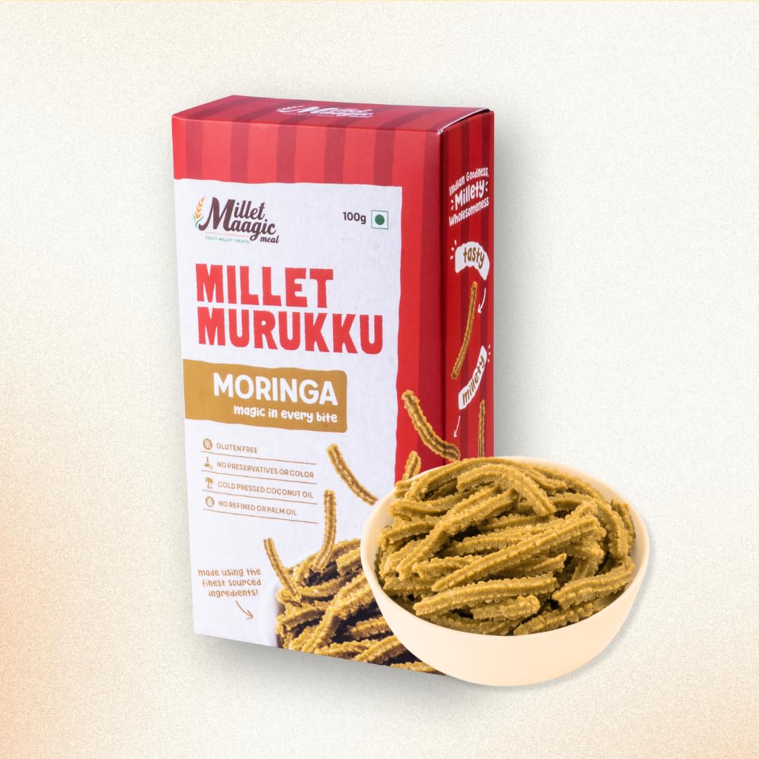Millet Maagic Meal Garlic Murukku - 100 G (Pack of 2) | Crispy & Healthy Millet Chakli | Gluten-Free Snack | No Palm Oil | Made with Cold-Pressed Oil | South Indian Namkeen