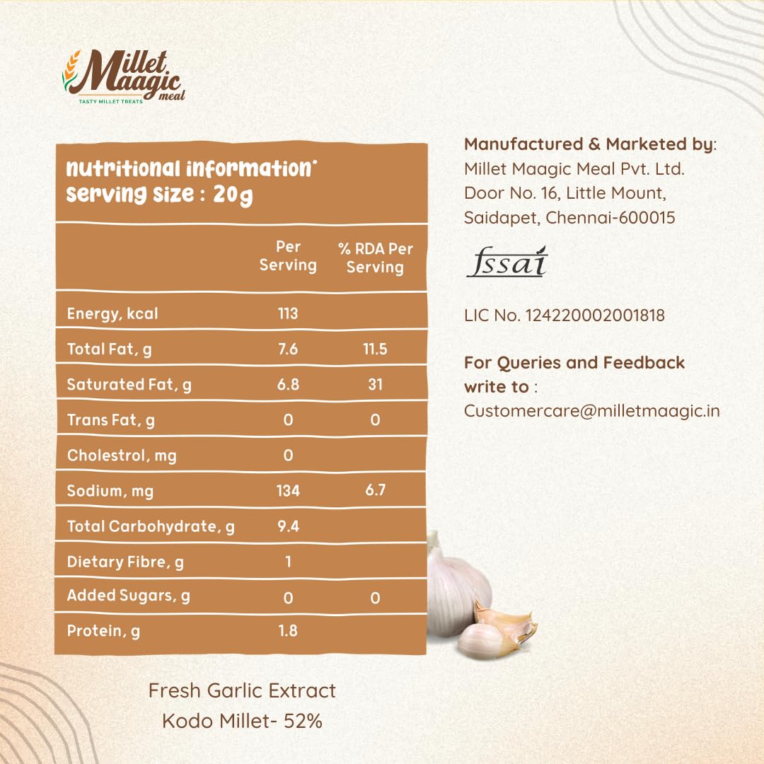 Millet Maagic Meal Garlic Murukku - 100 G (Pack of 2) | Crispy & Healthy Millet Chakli | Gluten-Free Snack | No Palm Oil | Made with Cold-Pressed Oil | South Indian Namkeen