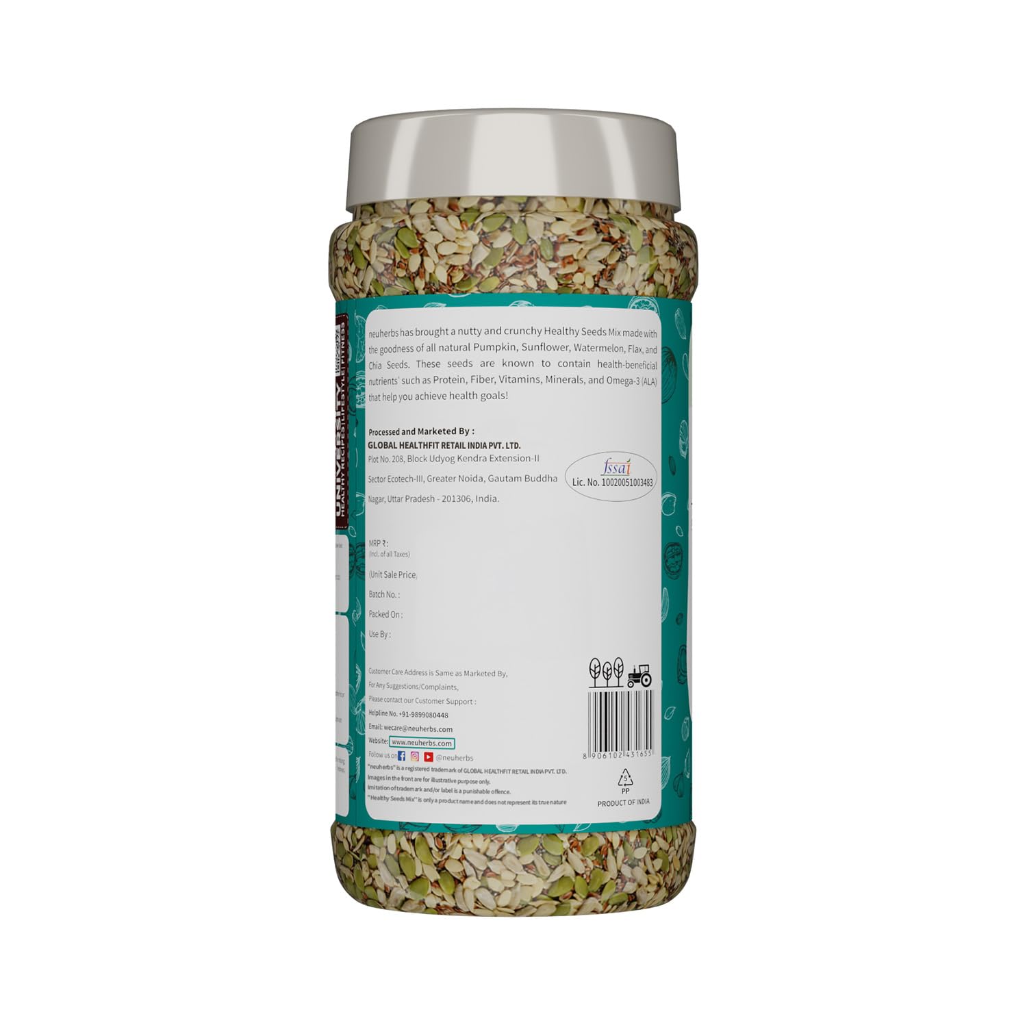 Neuherbs Healthy seeds mix for weight management, Pumpkin, Sunflower, Watermelon, Flax & Chia Seeds | Improved digestion, Muscle building, healthy heart with Omega-3 & protein support- 200 g Trail mix seeds