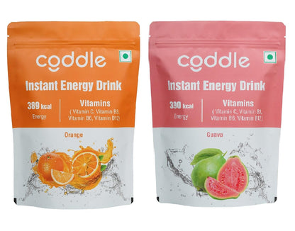 Coddle Instant Energy Drink | Orange & Pineapple Flavor Combo | 390 kcal Energy | Enriched with Vitamins (C, B3, B6, B12) | Refreshing & Hydrating | 2 Flavors Each Pack 900gm | 100% Vegetarian