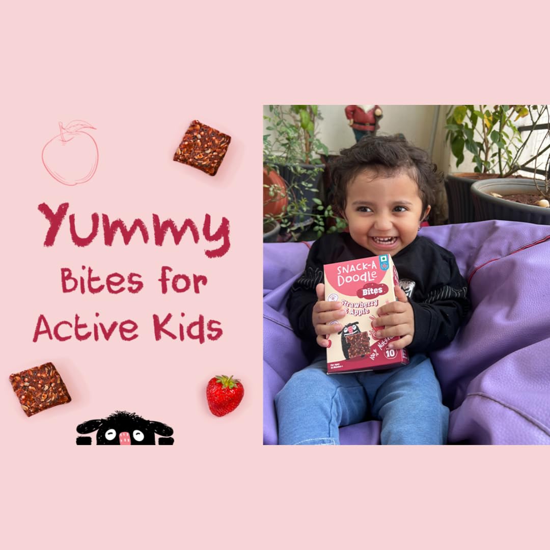 Snack-a-Doodle Strawberry Apple Bites | Nutritious Healthy Snacks for Kids | No Added Sugar | Sweetened with Fruits | Vegan & Gluten-Free | Perfect for Tiffin, Evening Snacks & Travel | 150g