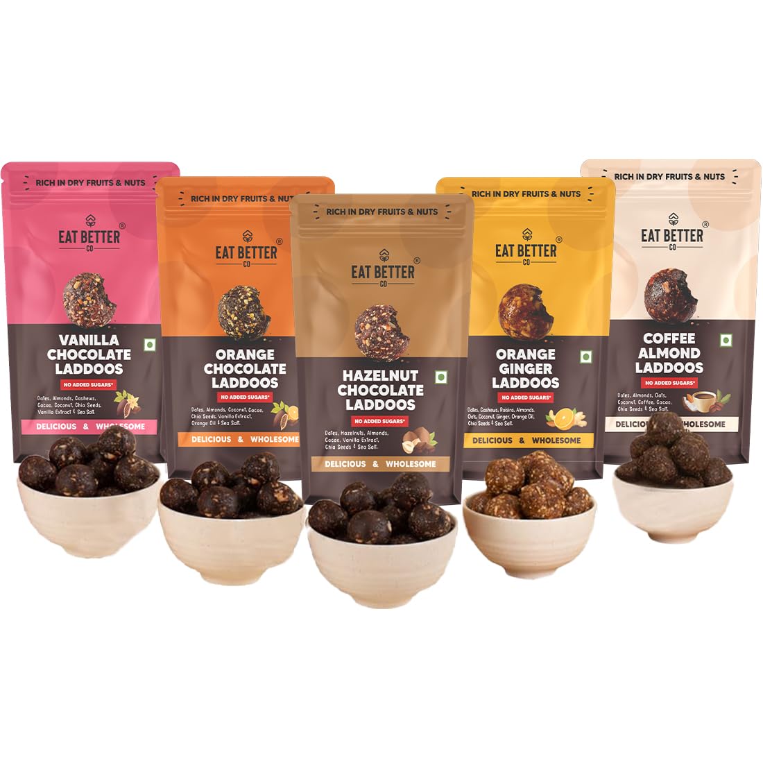 EAT BETTER CO Hazelnut & Chocolate Sugar-Free Laddoos|High Protein & Instant Energy|95% Dry-Fruits-Pack Of 20-Healthy Chocolate No Added Sugar|Healthy Snacks|Energy-Bar Replacement, 200Gram