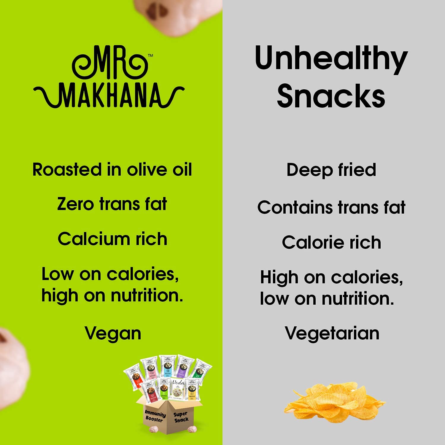 Mr. Makhana Roasted Makhana and Foxnuts | Healthy Snacks | Gluten Free | MSG Free | Antioxidant | Rich Calcium | Zero Trans Fat | Zero cholesterol (Black Salt) 55g