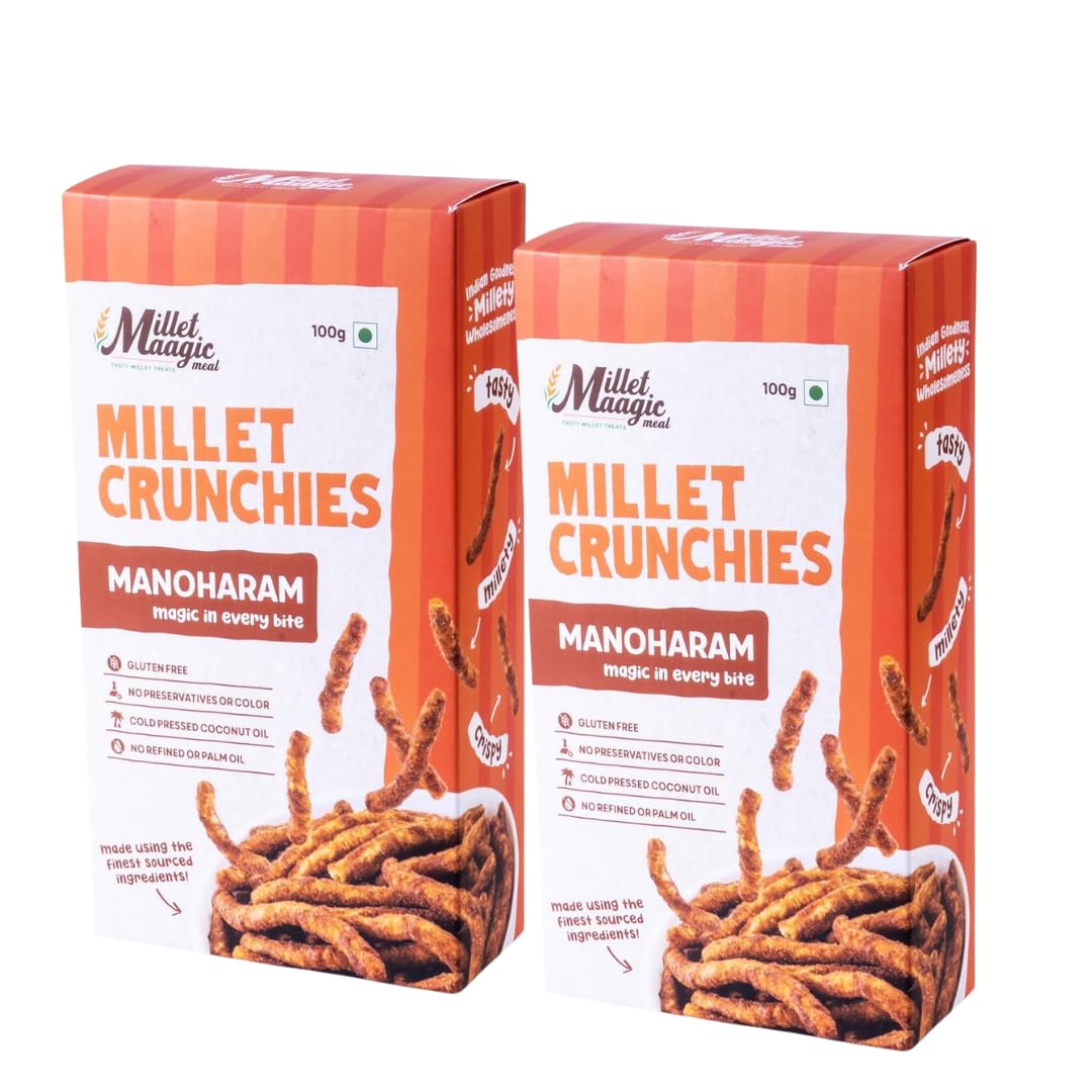 Millet Maagic Meal Garlic Murukku - 100 G (Pack of 2) | Crispy & Healthy Millet Chakli | Gluten-Free Snack | No Palm Oil | Made with Cold-Pressed Oil | South Indian Namkeen