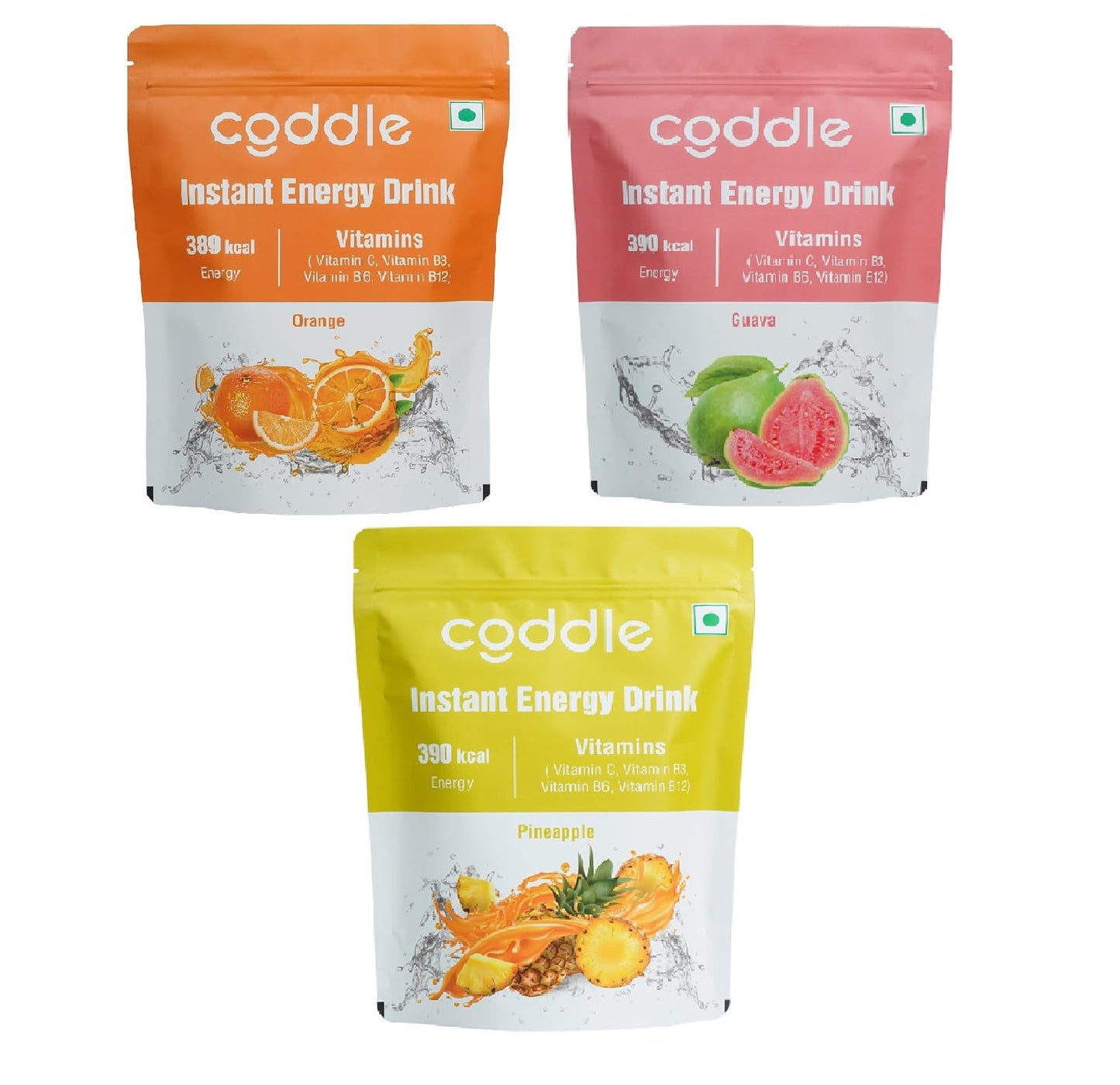 Coddle Instant Energy Drink | Orange & Pineapple Flavor Combo | 390 kcal Energy | Enriched with Vitamins (C, B3, B6, B12) | Refreshing & Hydrating | 2 Flavors Each Pack 900gm | 100% Vegetarian