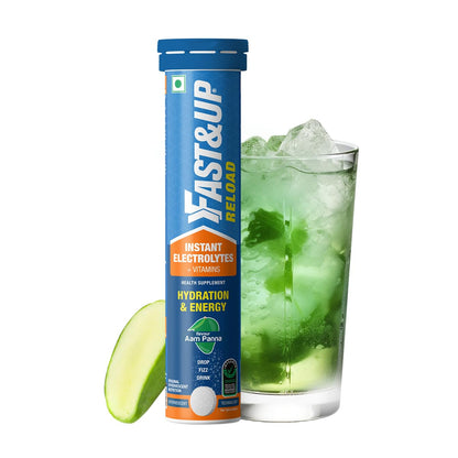 Fast&Up Reload (5 Litres) Low Sugar energy drink for Instant Hydration- 20 Effervescent Tablets with all 5 Essential Electrolytes + Added Vitamins -Certified Electrolytes Drink- Lime and Lemon flavour