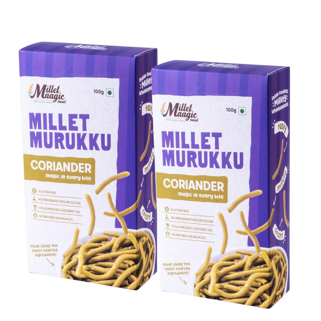 Millet Maagic Meal Garlic Murukku - 100 G (Pack of 2) | Crispy & Healthy Millet Chakli | Gluten-Free Snack | No Palm Oil | Made with Cold-Pressed Oil | South Indian Namkeen