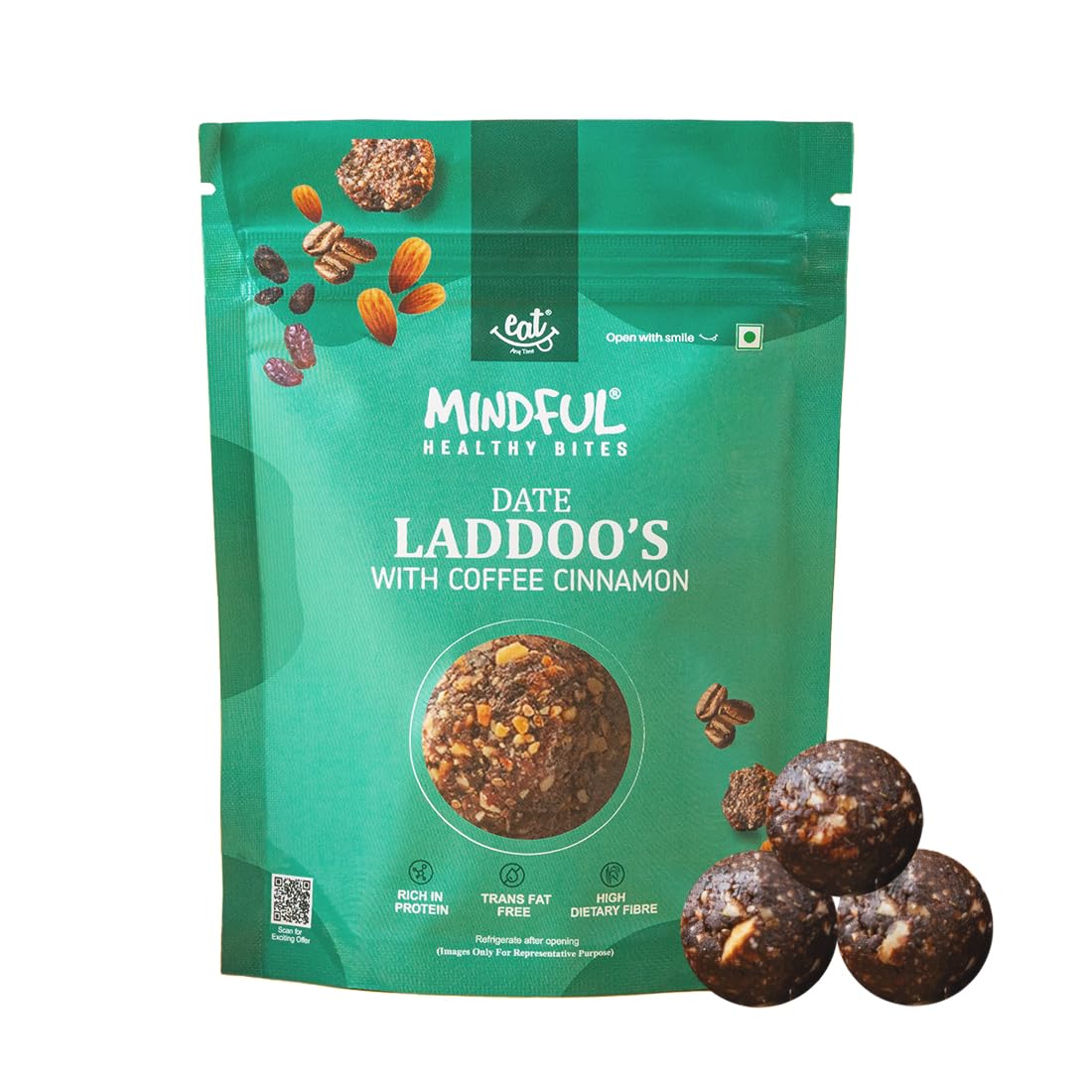 Eat Anytime Sugar Free Dates Laddoo's With Coconut Flavour - Super Saver Pack of 30 | Replacement of Energy & Protein Bars | Powerhouse of Protein & Fibre | Zero Trans Fat & Zero Cholesterol - 100gmx3