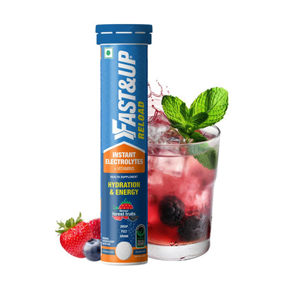 Fast&Up Reload (5 Litres) Low Sugar energy drink for Instant Hydration- 20 Effervescent Tablets with all 5 Essential Electrolytes + Added Vitamins -Certified Electrolytes Drink- Lime and Lemon flavour