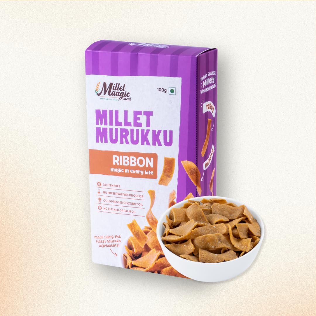 Millet Maagic Meal Garlic Murukku - 100 G (Pack of 2) | Crispy & Healthy Millet Chakli | Gluten-Free Snack | No Palm Oil | Made with Cold-Pressed Oil | South Indian Namkeen